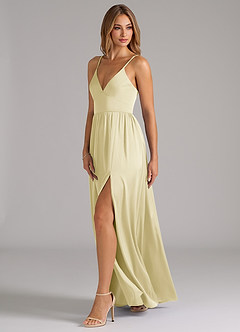 Azazie Aaida Vestidos de damas de honor Vestido de Sorbete De Limón de Satén Elástico de Corte en A con Corsé image3