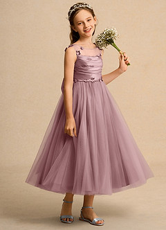 Azazie Snowball Girl Jurken voor bloemenmeisjes Baljurk Jurk van Tule Geplooid Stoffige Roos image4