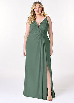 Azazie Maren Allure Bridesmaid Dresses Eucalyptus A-Line V-Neck Lace Chiffon Dress image6