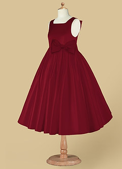 Azazie Bo Peep Robe Demoiselle D'honneur Fillette Robe Trapèze en Mat Satiné Arc Bourgogne image9
