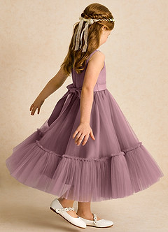 Azazie Miracle Blumenmädchenkleider A-Linie Schleifen Matte Satin Kleid Vintage Mauve image5