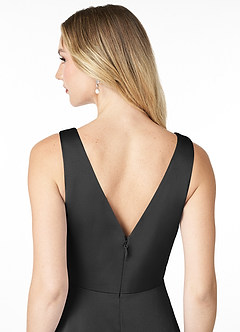 Azazie Nelly Bridesmaid Dresses Black A-Line V-Neck Pleated Stretch Satin Dress image5