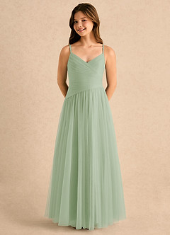 Azazie Poppy Girls Formal Abiti da Ragazza di Fiori Abito A-Line in Tulle Plissettato Verde Salvia image5