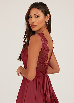 Azazie Gertrude Brautjungfernkleider A-Linie Spitze Chiffon Kleid Granatapfelrot image7