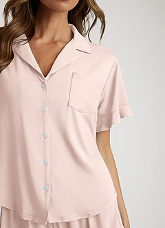 front Bamboo Fiber Ruffled Short Sleeve Pajama Set