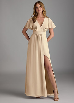 Azazie Zaniah Brautjungfernkleider A-Linie Chiffon Kleid Champagner image1