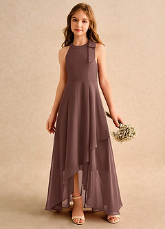 Azazie Boop Girls Formal Flower Girl Dresses Espresso A-Line Bow Chiffon Dress image4