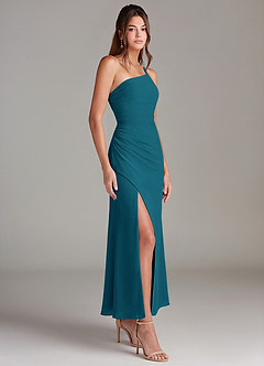 Azazie Eren Bridesmaid Dresses Ink Blue Mermaid One Shoulder Chiffon Dress image4