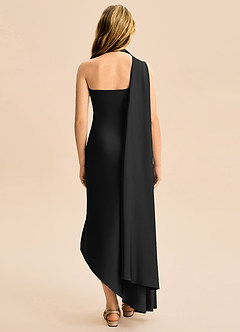 Azazie Briony Junior Etui Plissee Stretch-Satin Kleid Schwarz image2