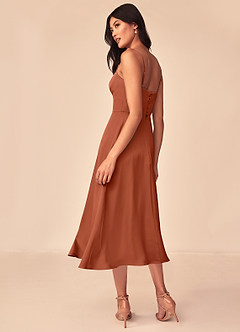 Azazie Dottie Robes de demoiselle d'honneur Robe Trapèze en Satin extensible Rose De Cèdre image5