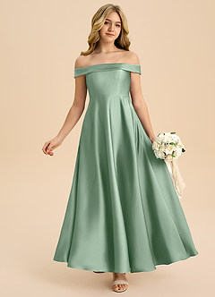 Azazie Sissy Junior Abito A-Line in Raso Elasticizzato a Spalla Scoperta Agave image1