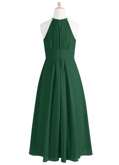 Azazie Bonnie Junior Abito A-Line in Chiffon Plissettato Verde Scuro image6