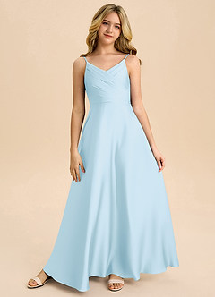 Azazie Bug Junior Sky Blue A-Line Pleated Stretch Satin Dress image5