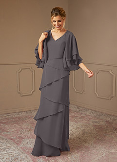Azazie OHara Mother of the Bride Dresses Steel Grey A-Line V-Neck Chiffon Dress image3