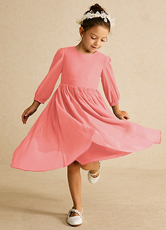 Azazie Lolo Flower Girl Dresses Coral A-Line with Sleeves Chiffon Dress image1