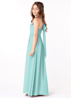 Azazie Jaylah Junior Robe Trapèze en Mousseline de soie Rayé Aqua image3