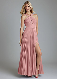 Azazie Hosanna Bridesmaid Dresses Dusty Rose A-Line Pleated Chiffon Dress image1