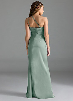 Azazie Eren Junior Silver Sage Sheath Pleated Stretch Satin Dress image2