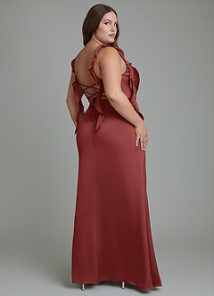 Azazie Jessamine Bridesmaid Dresses Terracotta Sheath Corset Stretch Satin Dress image9