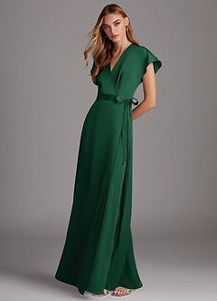 Azazie Nico Bridesmaid Dresses Dark Green A-Line V-Neck Stretch Satin Dress image4