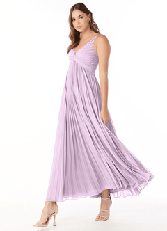 Azazie Raychelle Brautjungfernkleider A-Linie V-Hals Chiffon Kleid Frostiges Flieder image3