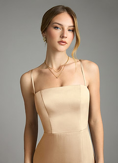 Azazie Wren Bridesmaid Dresses Champagne A-Line Strapless Stretch Satin Convertible Dress image3