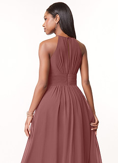 Azazie Bonnie Bridesmaid Dresses Desert Rose A-Line Keyhole Ruched Chiffon Dress image4