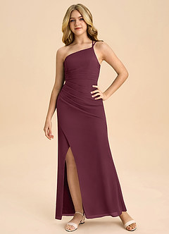 Azazie Eren Junior Vestido Cabernet de Chiffon de Linha A com Plissado image2