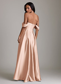 Azazie Loisa Abiti da Damigella Abito A-Line in Raso Elasticizzato a Spalla Scoperta Oro Rosa image2