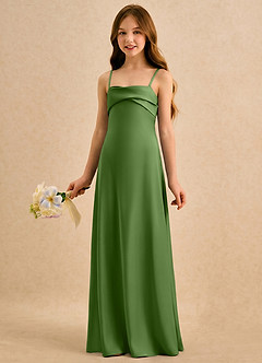 Azazie Mirabella Girls Formal vestidos de niña de las flores Vestido Albahaca de Satén Elástico de Recto con Escote corazón image2