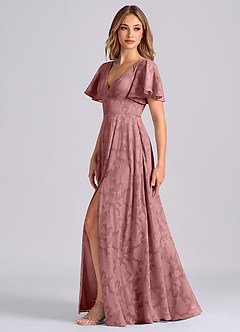Azazie Kimber Bridesmaid Dresses Dusty Rose A-Line with Pockets Floral Burnout Dress image5