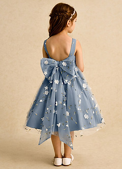 Azazie Bean 플라워 걸 드레스 볼가운 소매 없는 얇실버 명주 그물 무릎 길이 드레스 image2