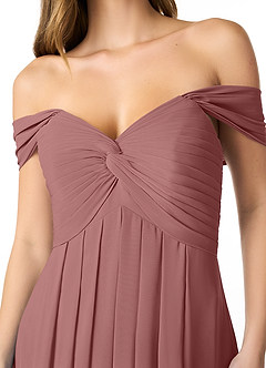 Azazie Kaitlynn Vestidos de damas de honor Vestido de Rosa Del Desierto de Gasa de Imperio Convertible con Fruncido image5