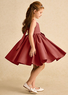 Azazie Jessie vestidos de niña de las flores Vestido de Terracota de Satin Mate de Corte En A con Lazo image3
