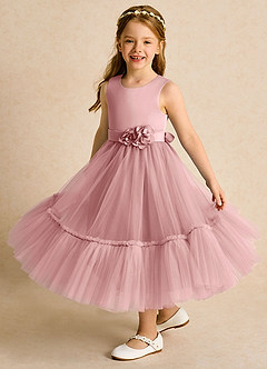 Azazie Miracle vestidos de niña de las flores Vestido Rosa Polvorienta de Satin Mate de Corte en A con Lazo image4