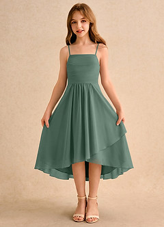 Azazie Twilight Dance Girls Formal Flower Girl Dresses Eucalyptus A-Line Pleated Chiffon Dress image5