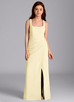 Azazie Mero Junior Lemon Sorbet Mermaid Pleated Chiffon Dress image6