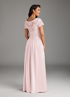 Azazie Dunja Mother of the Bride Dresses Blushing Pink A-Line V-Neck Lace Chiffon Dress image4