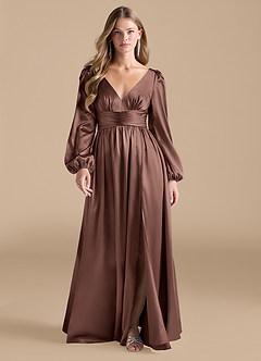 Azazie Norah Bridesmaid Dresses Espresso A-Line Metallic Satin Dress image1