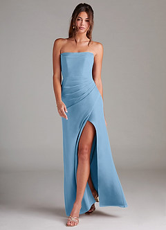 Azazie Leonis Jurken voor bruidsmeisjes Converteerbaar Jurk van Chiffon met Kolom Strapless Staal Blauw image7