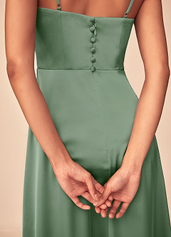 Azazie Dottie Jurken voor bruidsmeisjes Jurk van Stretch Satijn met A-Lijn Matcha image7