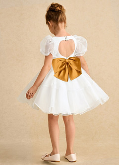 Azazie Debbie Flower Girl Dresses Ivory Butterscotch Ball-Gown Sweetheart Neckline Organza Dress image9