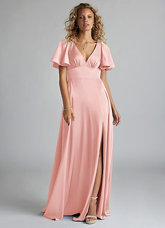 Azazie Kimber Bridesmaid Dresses Powder Pink A-Line Ruched Stretch Satin Dress image9