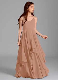 Azazie Karan Junior Champagne Rose A-Line Chiffon Dress image3