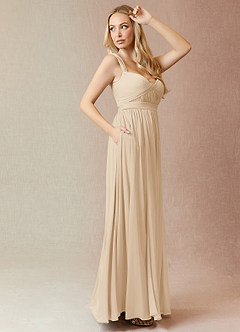 Azazie Reniya Bridesmaid Dresses Champagne A-Line Pleated Mesh Convertible Dress image3