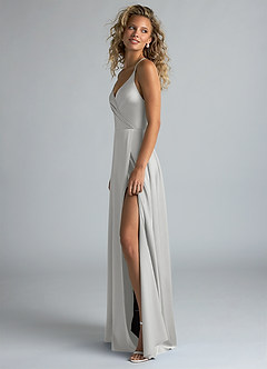 Azazie Davis Robes de demoiselle d'honneur Robe Trapèze en Satin extensible Plissée Argent image6