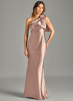 Azazie Yuanna 신부 들러리 드레스 인어 한쪽 어깨 메탈릭 새틴 바닥 길이 드레스 image4