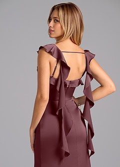 Azazie Adi Bridesmaid Dresses Sangria A-Line Pleated Stretch Satin Dress image2