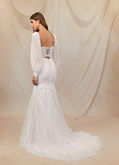 Azazie Aliana Wedding Dresses Diamond White Rose Petal Mermaid Lace Tulle Dress image4