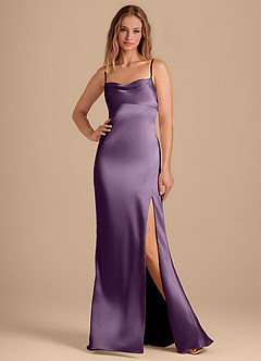 Azazie Camila Bridesmaid Dresses Plum Sheath Sweetheart Neckline Metallic Satin Dress image1